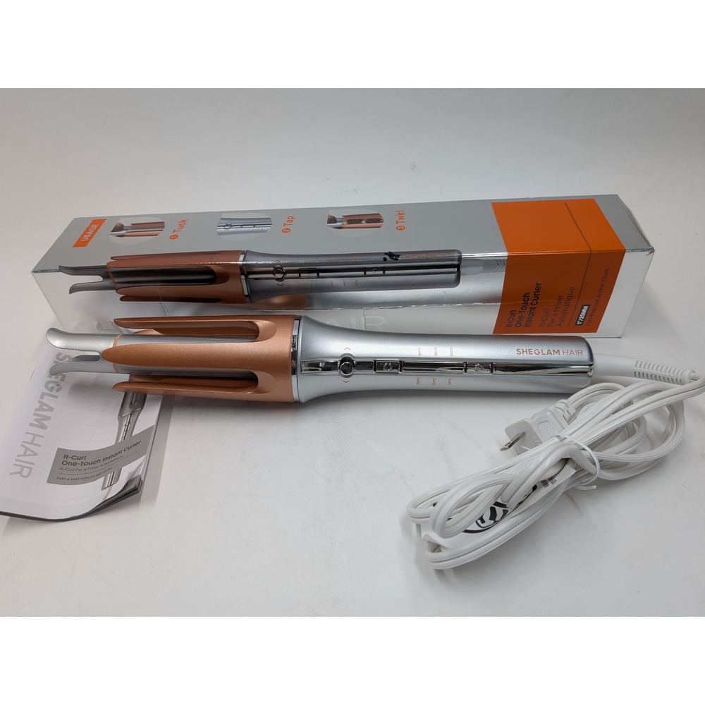 Sheglam Hair It-Curl One-Touch Instant Curler Automatic Rotating Wand Silver
